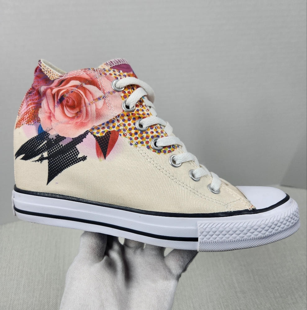 Converse Chuck Taylor All Star Lux Mid Rose sz 9.5 hidden wedge high top sneaker - Picture 14 of 15